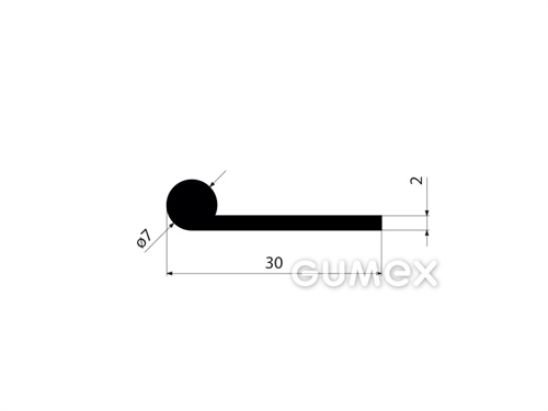 "P" Gummiprofil, 30x7/2mm, 70°ShA, EPDM, -40°C/+100°C, schwarz, 